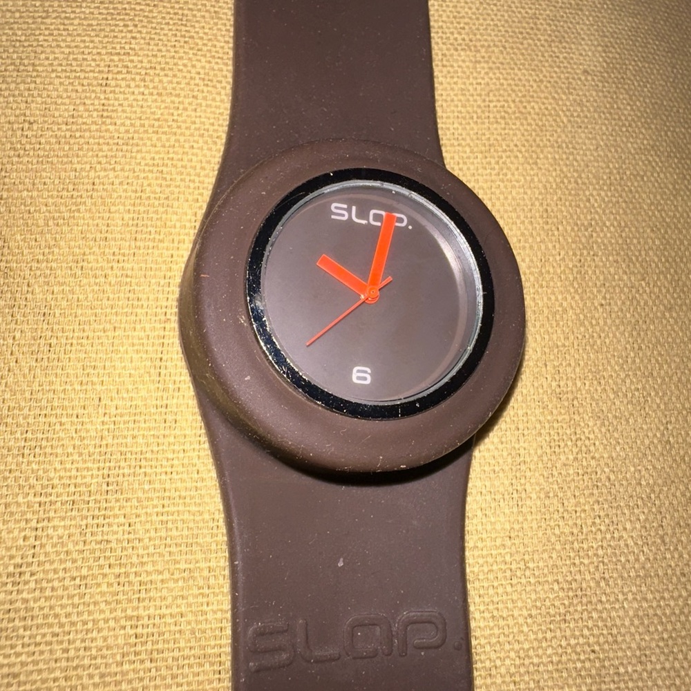 Watch Rare Vintage Slap On Band Watch with Brown Face orange hands new battery
